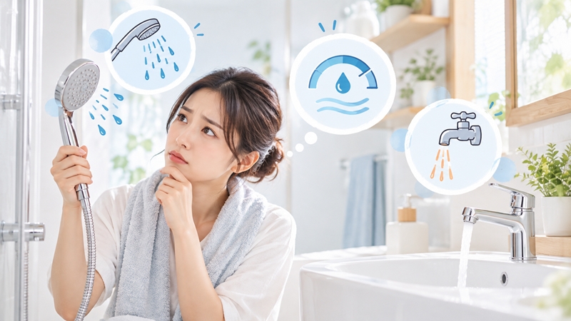 節水シャワーでお湯が出ないときは、流量と症状の範囲を確認
